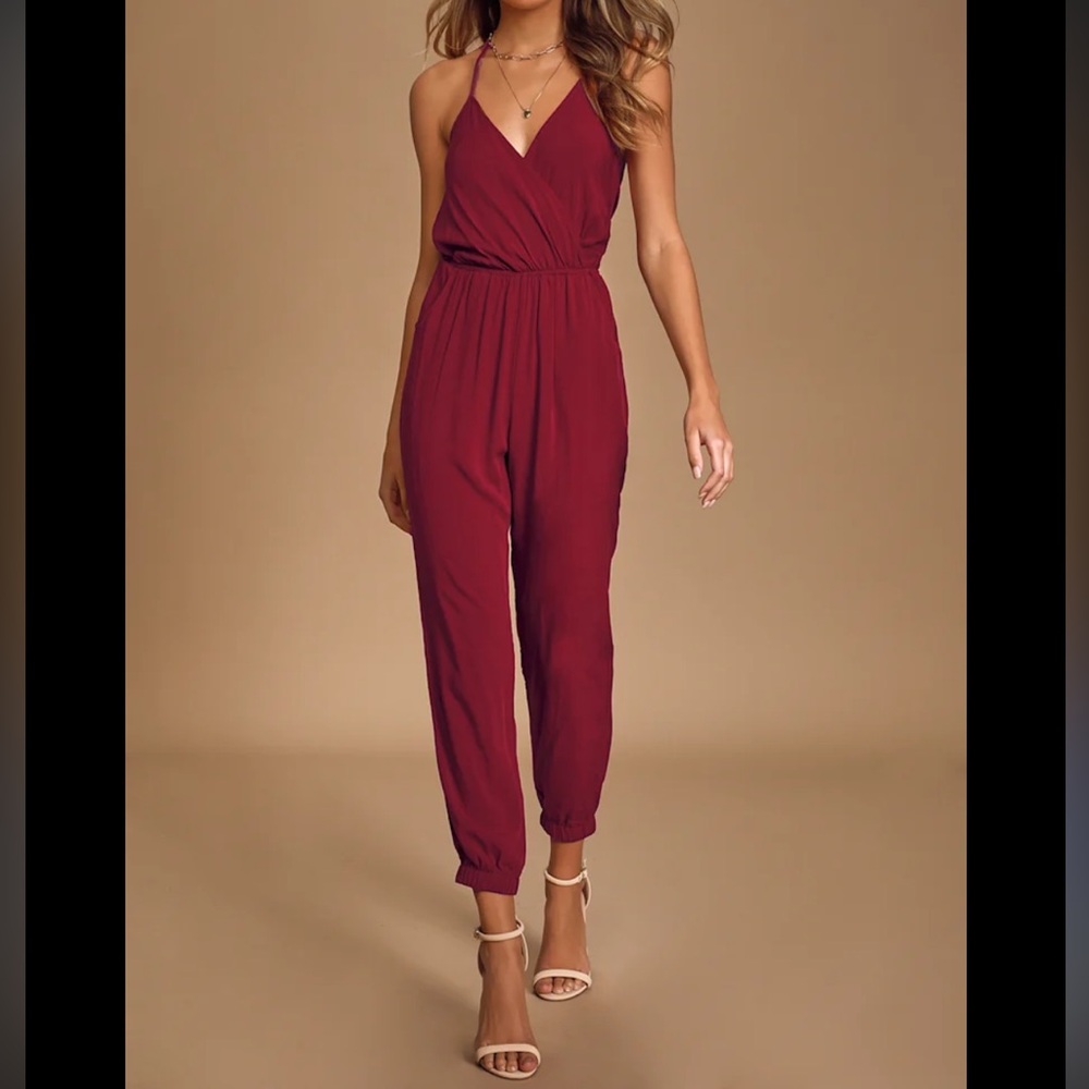 Learning to Fly Burgundy Halter Jumpsuit